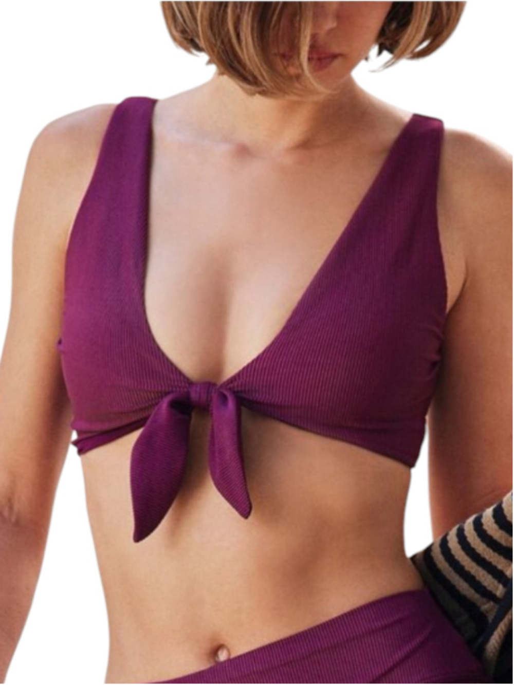 BEACH RIOT Dallas Burgundy Ribbed Tie Front Bikini Top Small